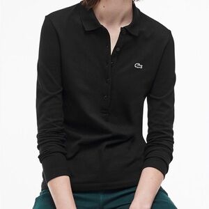 Lacoste Women's Black LONG SLEEVE Button Down POLO SHIRT STRETCH PIQUE SIZE 44